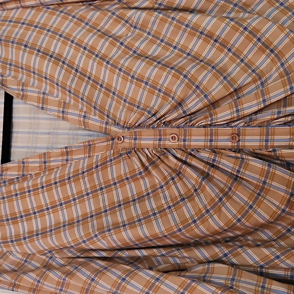Aakaa Shirt Dress, Button Up, Brown & Blue, Plaid, Sz L, V Neck, Lightweight - Picture 3 of 9